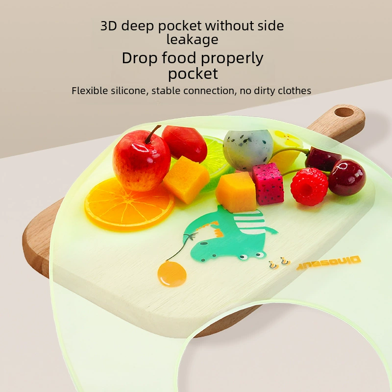 Children's ultra thin silicone soft light and thin waterproof eating bib for food, with pocket