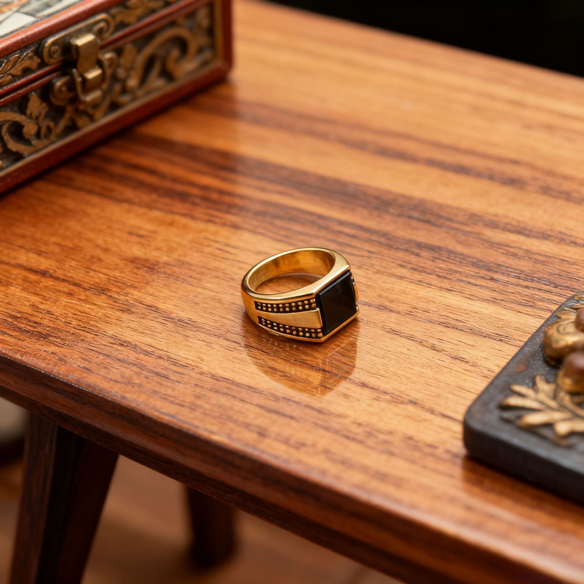 Cross-border European And American Geometric Black Titanium Steel Gold Ring, Men's Personalized Fashion Ring With A_voghion.com