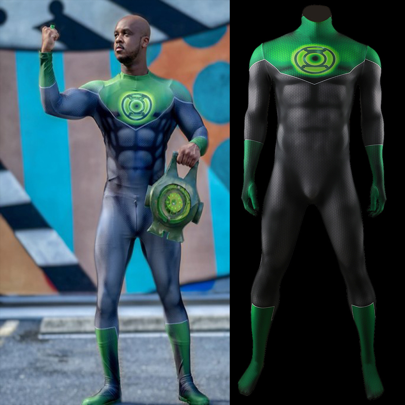 约翰·斯图尔特绿色灯侠万圣节cos服连体衣cosplay舞台服紧身衣