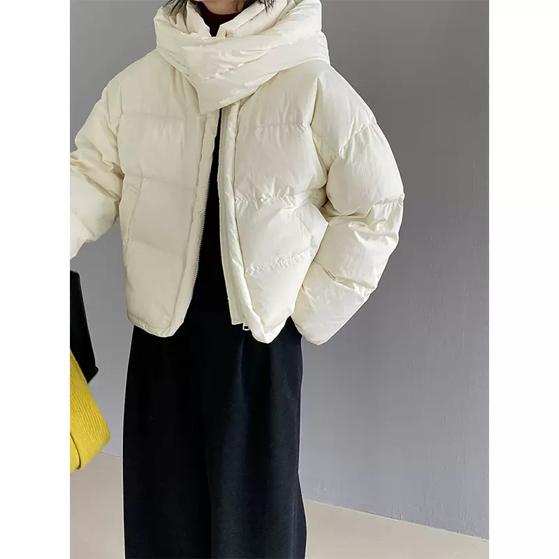 江左 口碑之作 90白鸭连帽羽绒服女冬季韩系锁温保命短款棉服6158