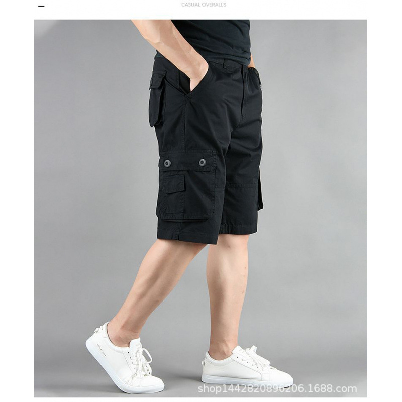 Pantalones casuales de cinco puntos con herramientas finas para hombres de verano, pantalones cortos casuales sueltos con múltiples bolsillos de algodón, pantalones deportivos, pantalones