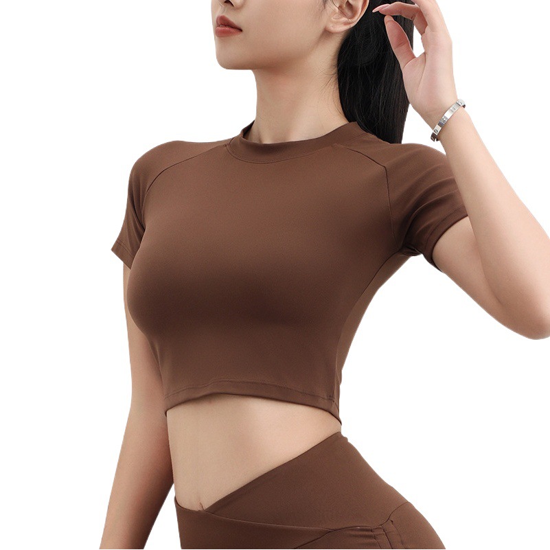 2023 ropa de Yoga de verano cuello redondo de las mujeres slim fit camiseta de las mujeres ropa de fitness deportiva slim fit transpirable deportes de secado rápido Top mujeres