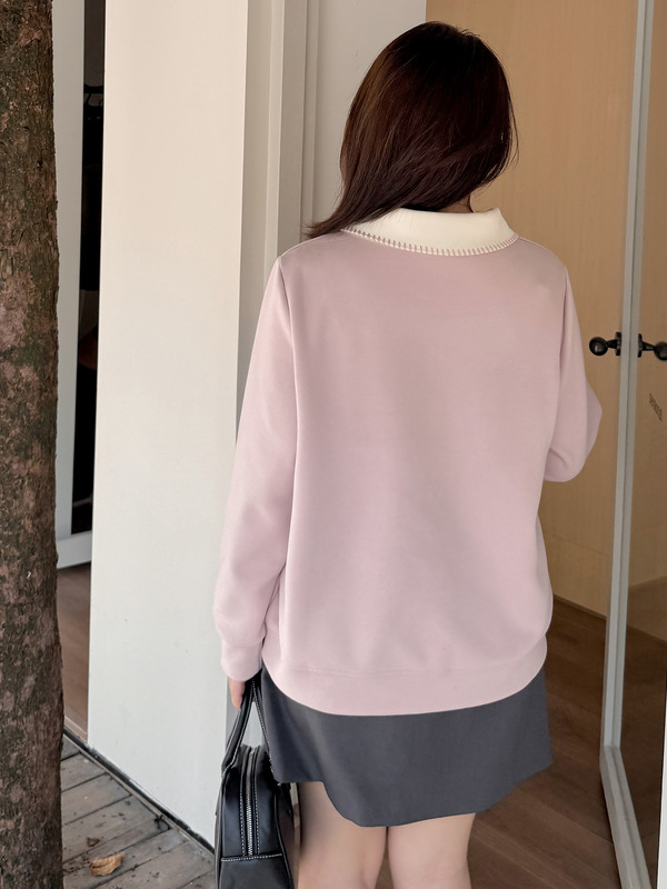 伊诺大码女装韩版polo领卫衣2025秋新款设计感半拉链上衣333297|undefined
