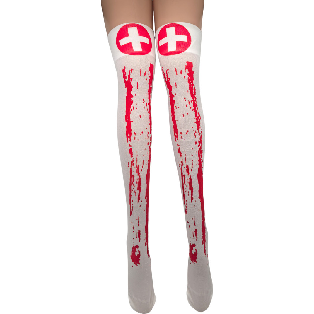 Los fabricantes suministran las medias del Festival del partido de Halloween Festival visten accesorios de ropa calcetines sobre la rodilla calcetines de sangre calcetines de enfermera