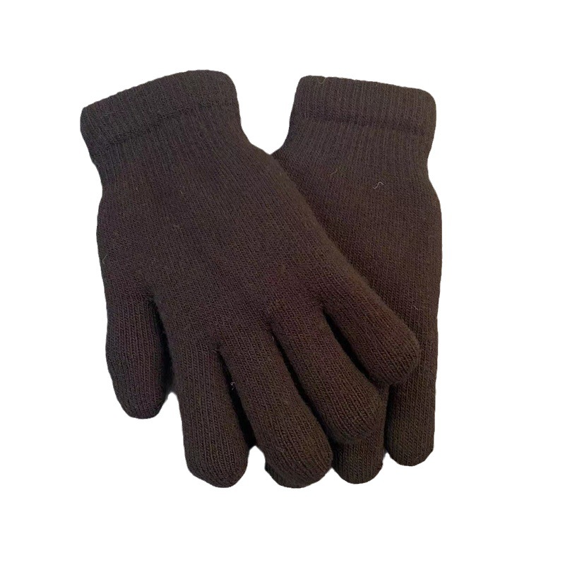 Fábrica al por mayor de lana de punto de doble capa engrosada de lana forrada caliente a prueba de frío guantes de dedo negro puro de algodón acolchado noreste grueso