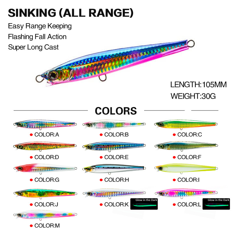 Sinking Minnow Fishing Lures 105mm 30g Haed Baits Fresh Water Bass Swimbait Tackle Gear