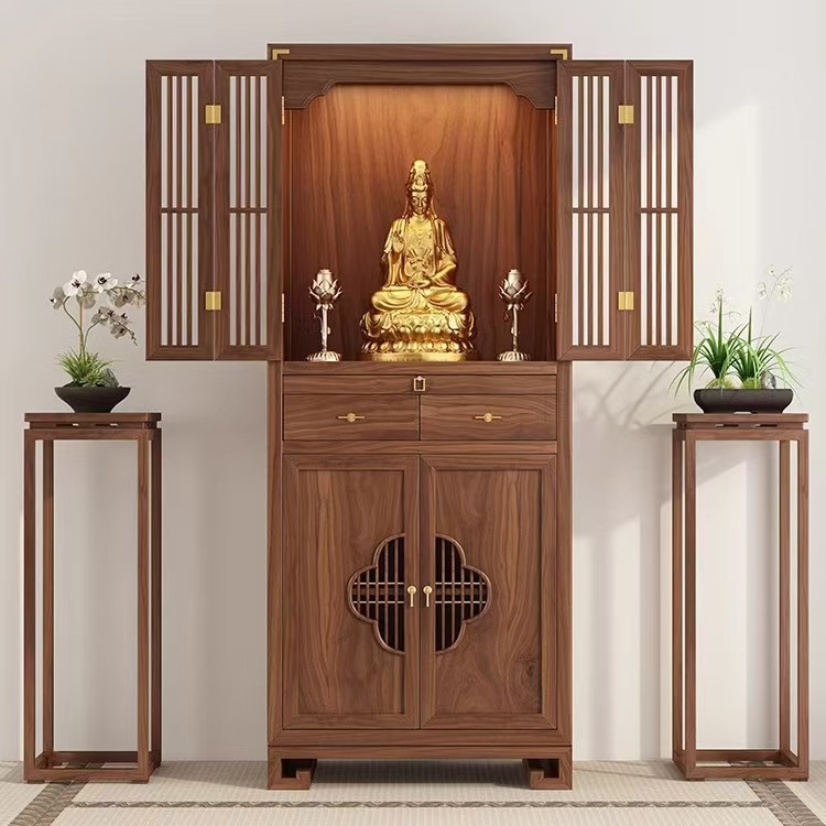 Black Walnut Shrine New Chinese Style Vertical Cabinet Buddha Platform Bodhisattva Cabinet Buddha Cabinet Home Simple Light Luxury God of Wealth Cabinet
