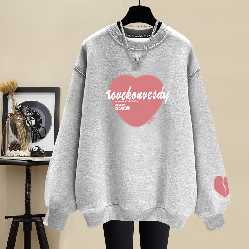 Factory wholesale niche design round neck sweater women's loose fashion cotton fleece-lined thickened top spring, autumn and winter
