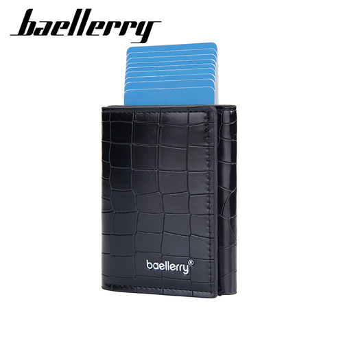 baellerry new men's card holder European and American cross-border crocodile pattern aluminum box elastic card holder buckle simple wallet