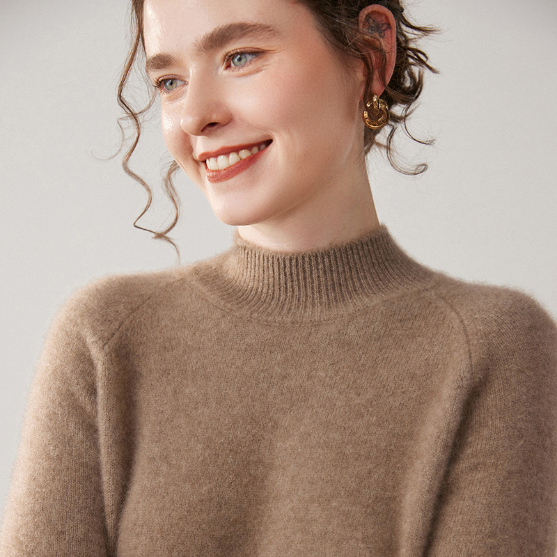 Autumn and Winter New Half Turtleneck Cashmere Sweater for Women Thickeneded Skin-Friendly Cashmere Sweater Raglan Sleeves Loose Bottoming Cashmere Sweater