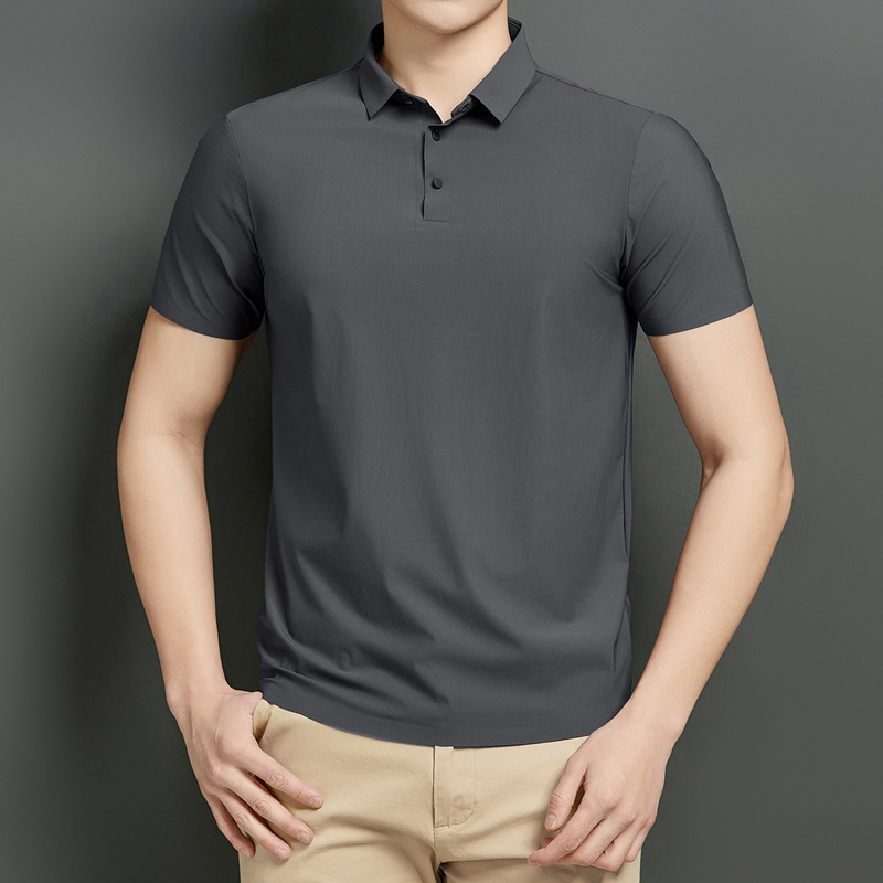 Summer Men's Casual Lapel Classy Business Polo Shirt Ice Silk Elastic Stripesd Quick-Drying Short-Sleeved Anta Strip T-Shirt Summer Men's Casual Lapel Classy Business Polo Shirt Ice Silk Elastic Stripesd Quick-Drying Short-Sleeved Anta Strip T-Shirt