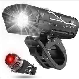 自行车前灯USB充电自行车灯铝合金车前灯5档警示灯骑行手电筒配件