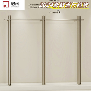 Women's Clothing Store Shelves Wall-Mounted Stainless Steel Clothes Hangers Wall-Mounted Display Racks Brushed Silver Clothing Store Display Racks