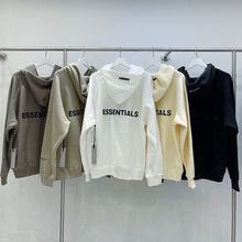 ESSENTIALS硅胶字母拉链加绒lisa同款连帽卫衣高街宽松FG外套帽衫