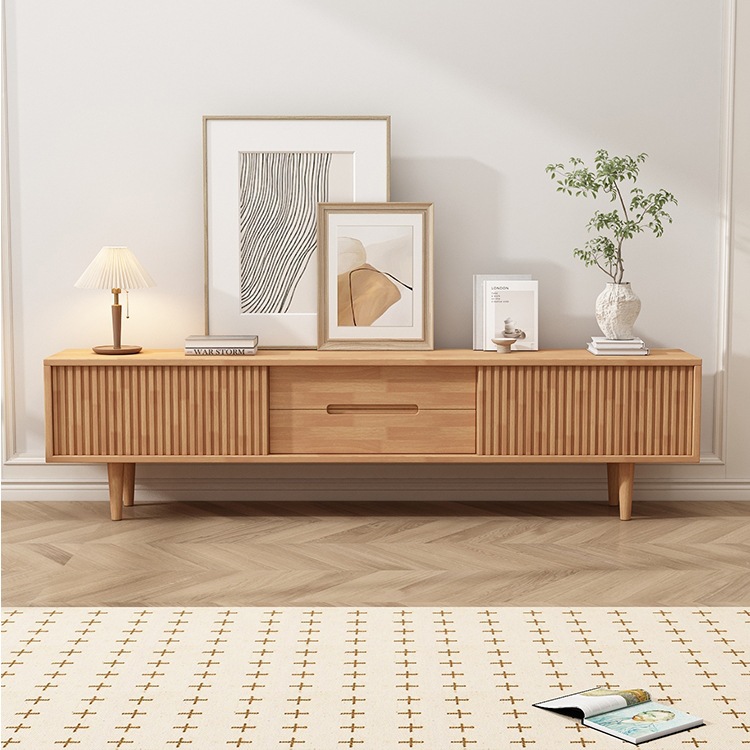 All Solid Wood Rattan Tv Cabinet Nordic Simple Tv Cabinet Small Apartment Living Room Home Rubber Wood Log Floor D^