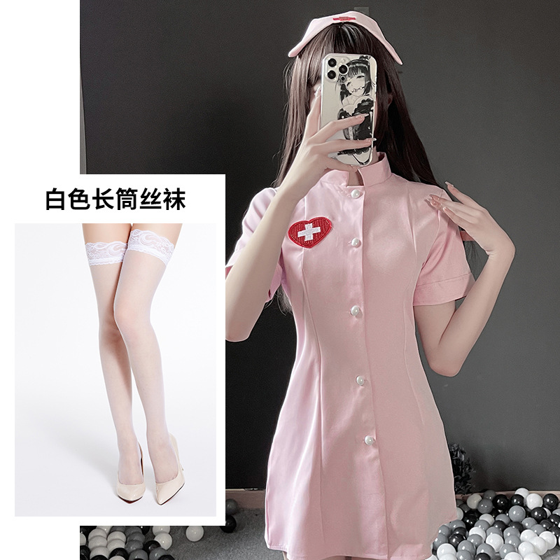 Lencería sexy mujer desgaste enfermera color sólido profundo V rol seductora uniforme Sao traje pijamas envío off