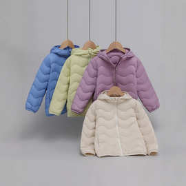 2025冬新款时尚迷彩外套男女童外套儿童连帽中大童波浪保暖羽绒服