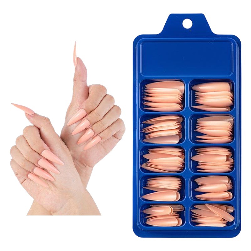 120 Pieces of Solid Color Mixed Tip False Nails, Colorful Nail Tips, Long Pointed Red Dark Color Wearable Nails, Blue Box