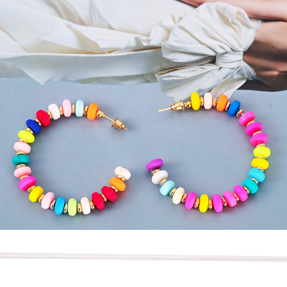 Bohemian style C-shaped color beaded earrings
