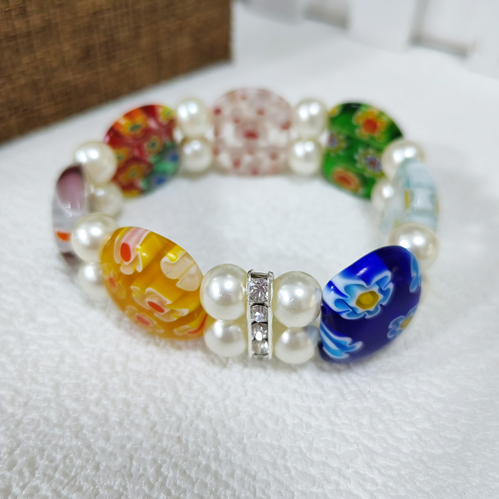 50g Weight Stretch Adjustable Clasp Closure Type Bracelets Classification glass Chain Material 1 Piece Quantity Daily Occasion glass Material Round, Flower Pattern All Seasons Season Women's Gender Handmade Design Pastoral Style Pastoral Round Flower Glass Stretch Adjustable Beaded Bracelets Wholesale 17