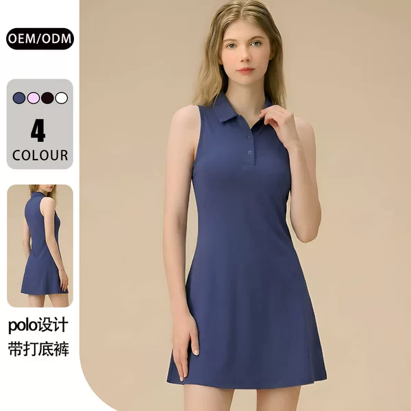 2026 New Product Sleeveless Polo Collar Sports Dress for Women, Quick-Drying Breathable Tennis Skirt, Golf Casual A-Line Skirt