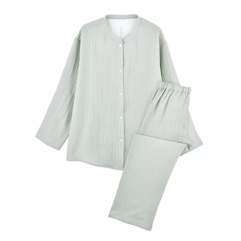 良品薄纱棉布无侧缝睡衣 无印女士家居服套装 女款25春季新品