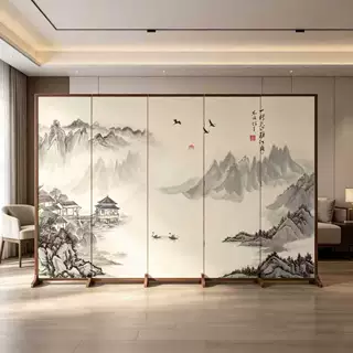 新中式屏风隔断客厅卧室酒店装饰折屏可移动折叠办公室宋代美学风