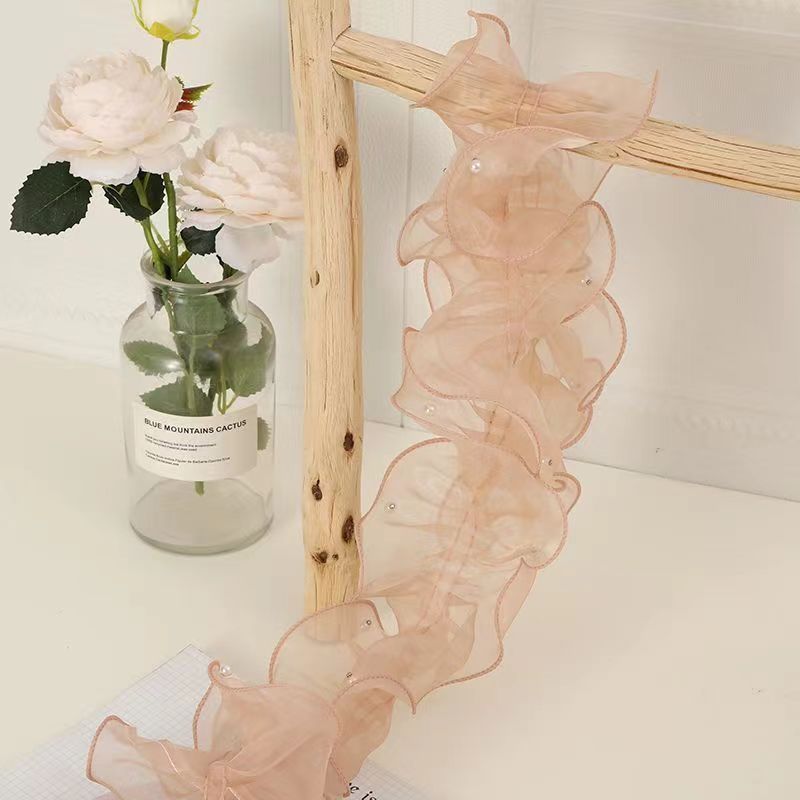 Hilo de borde de hojaldre de perlas, hilo de organza, hilo rizado plisado, textura popular, hilo ondulado, floristería, materiales florales