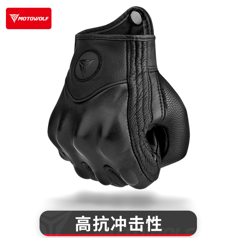Guantes de cuero a prueba de viento de la motocicleta vintage Knight con agujeros de verano transpirable cuero guantes llenos del dedo guantes de cuero resistentes a las caídas