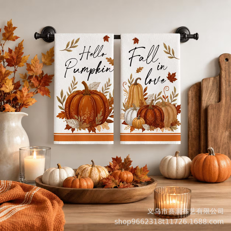 Foreign trade printed kitchen towels, waffle-weave hand towels, Thanksgiving tea towels, Halloween gift towels, printed designs Foreign trade printed kitchen towels, waffle-weave hand towels, Thanksgiving tea towels, Halloween gift towels, printed designs