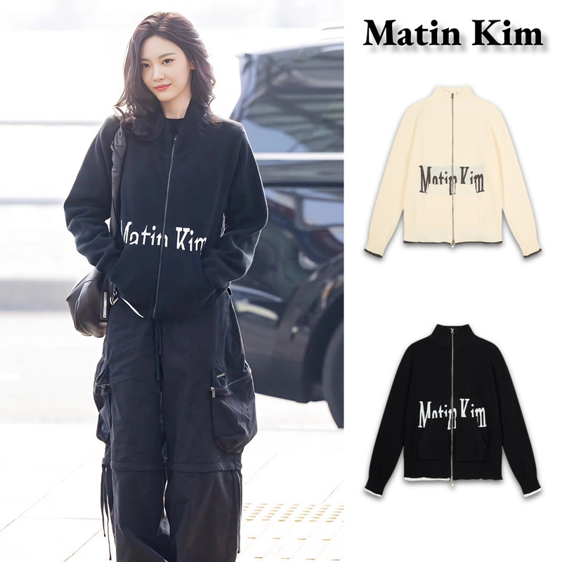 [In stock] Korean matinkim Ningning's same style letter zipper jacket, stand-up collar sweater, unisex couple style