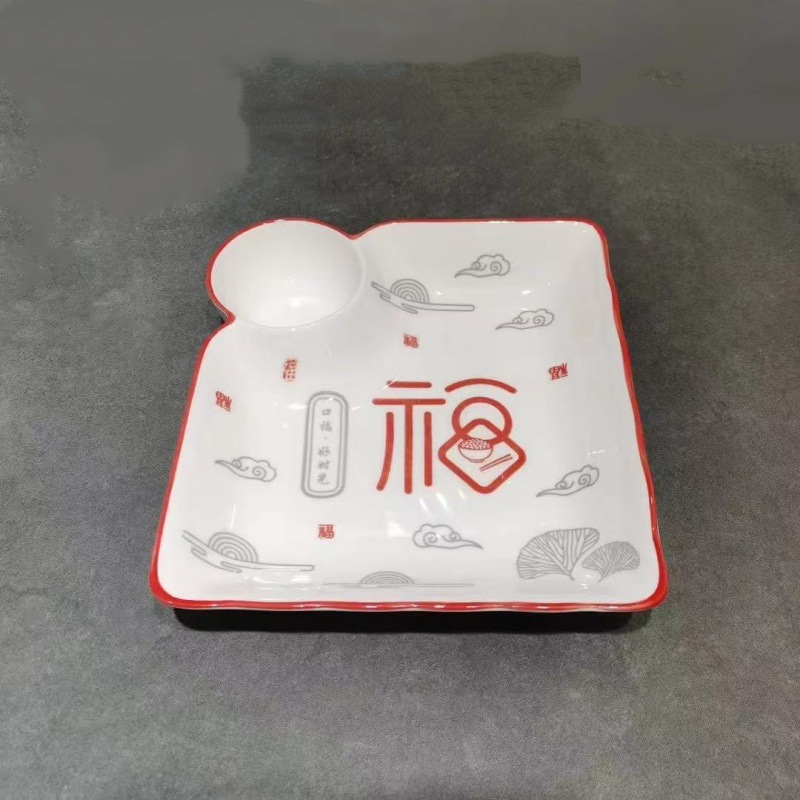 Creativo japonés encantador platos de galletas de red con plato de cerámica de paneles de paneles caseros de patatas fritas plato de cerámica cuadrado