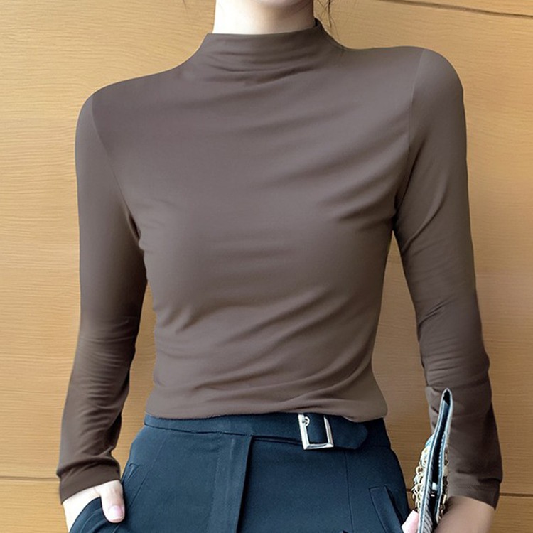 Autumn and Winter elegant half turtleneck modal women's slim bottoming shirt long sleeve elegant fashionable top autumn clothes T-shirt