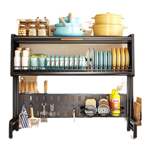 Sink rack retractable kitchen drain rack with cabinet door dust removal rack household dish storage rack