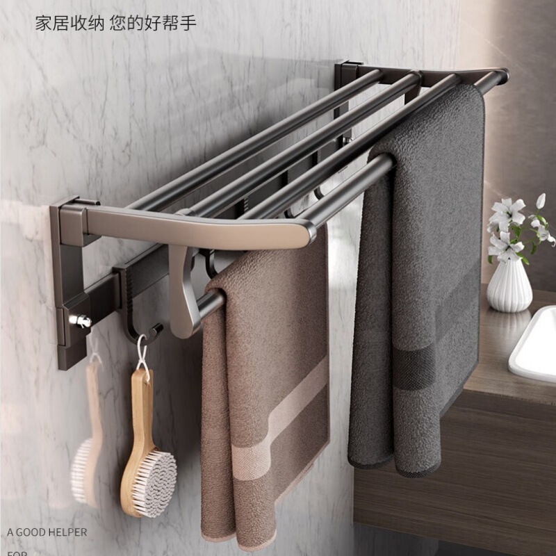 Bathroom Towel Rack, Punch-Free Bathroom Storage Rack, Space Aluminum Towel Rack, Toilet Wall-Mounted Bathroom Pendant Bathroom Towel Rack, Punch-Free Bathroom Storage Rack, Space Aluminum Towel Rack, Toilet Wall-Mounted Bathroom Pendant