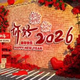 你好2026贺马新年春节装饰品元旦网红打卡背景墙面贴场景氛围布置
