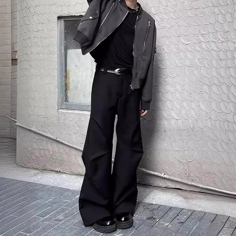 Double Waist Design Long Niche High Street Cover Shoes Loose Straight Black Pleated Profile Draped Pants