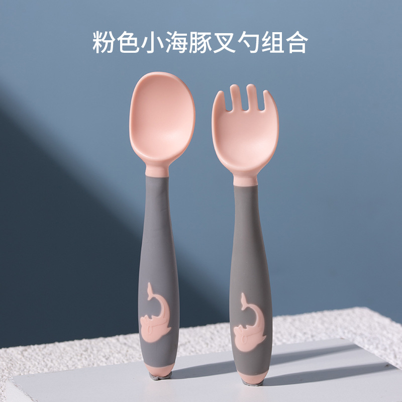 핑크 작은 돌고래 포크 스푼 조합