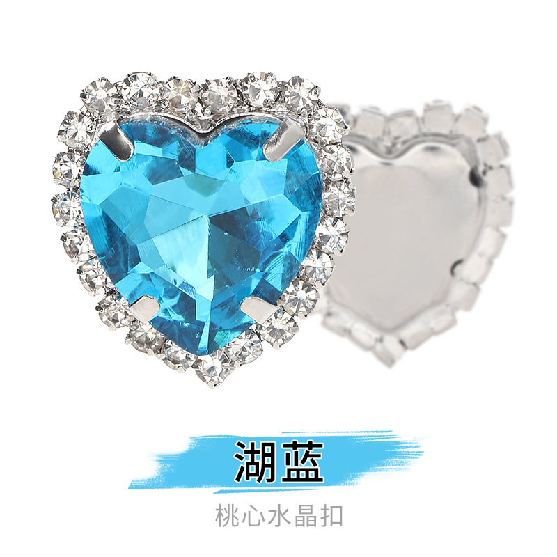 Perforación de garras de borde en forma de corazón transfronterizo Perforación artificial Perforación de diamantes cosidos a mano Adornos de zapatos Accesorios de joyería de ropa Hebilla de cristal de corazón de melocotón