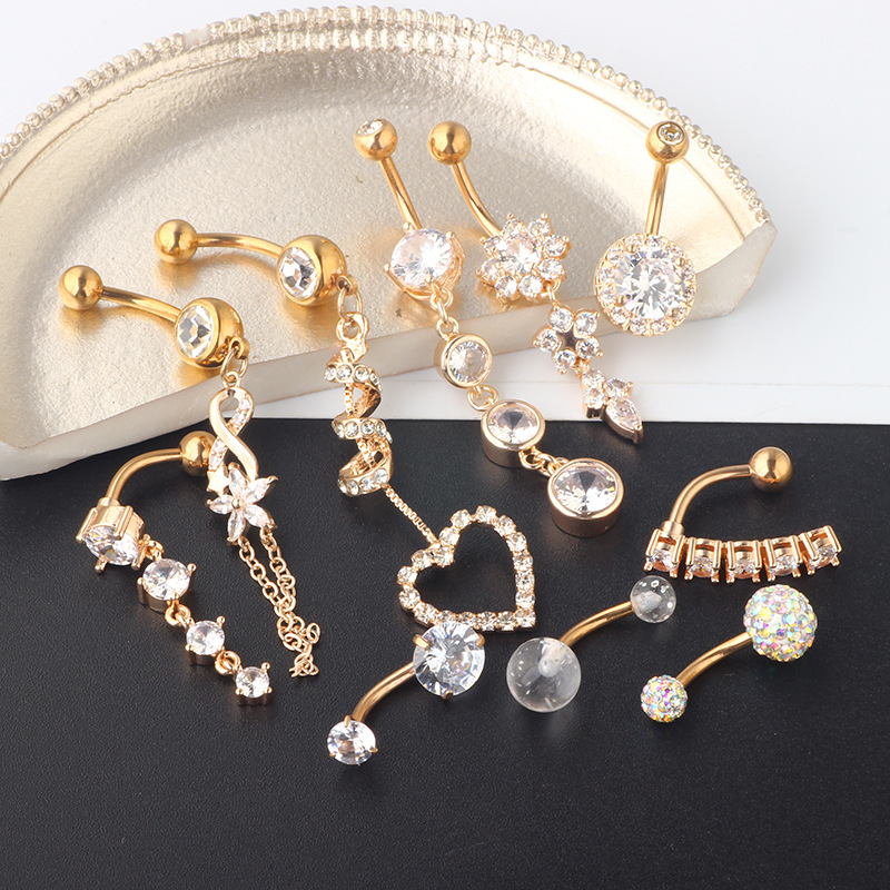 Amazon Zircon Navel Ring Set 10 Piece - Stainless Steel Silver Heart Belly Button Rings Body Piercing Jewelry detail image 8
