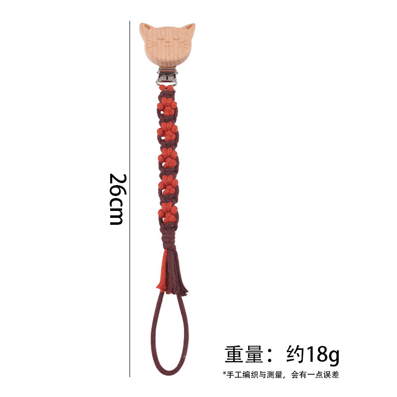 Nuevo clip de chupete de madera de haya de animal de dibujos animados creativo tejido a mano pata de perro textura chupete de algodón cadena anti-caída
