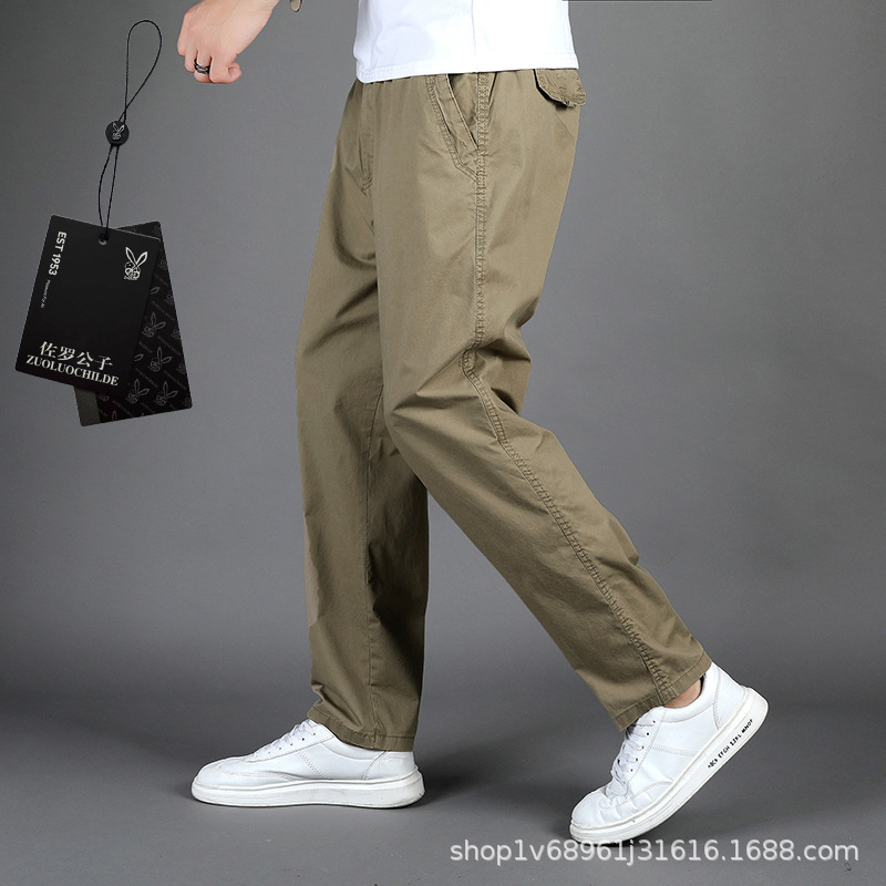 Zuoluo pantalones casuales Pantalones rectos sueltos de los hombres pantalones de papá de mediana edad pantalones elásticos pantalones de algodón puro 226