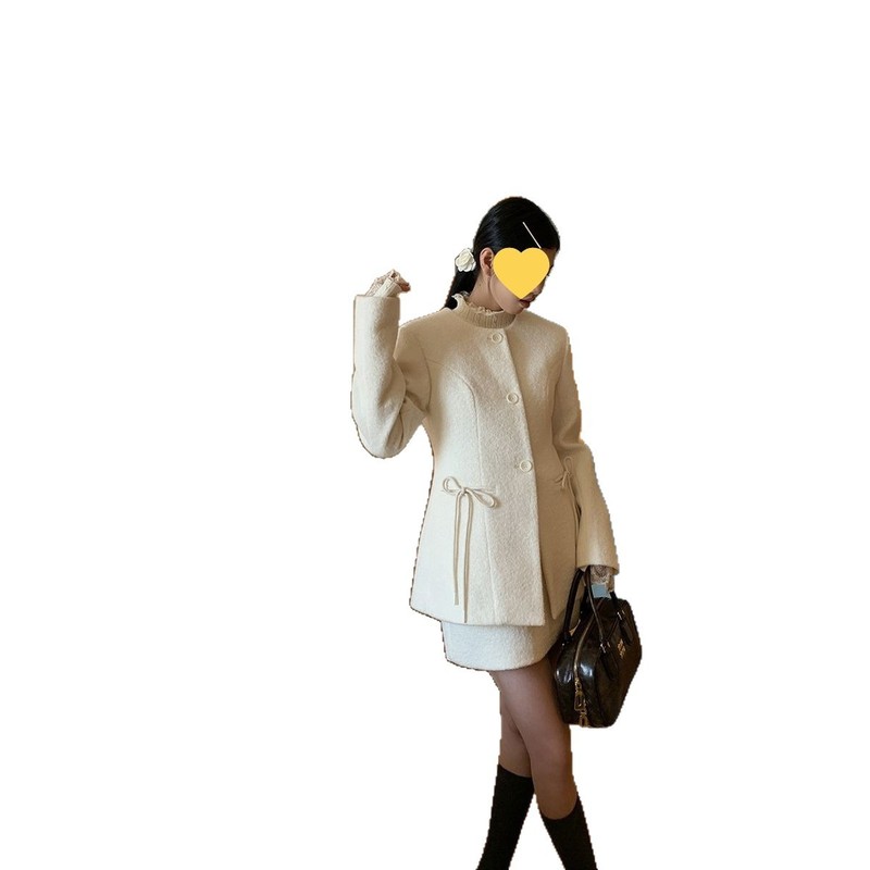毛呢大衣女秋冬高级感呢子夹棉韩系气质中长款小香风外套两件套|undefined