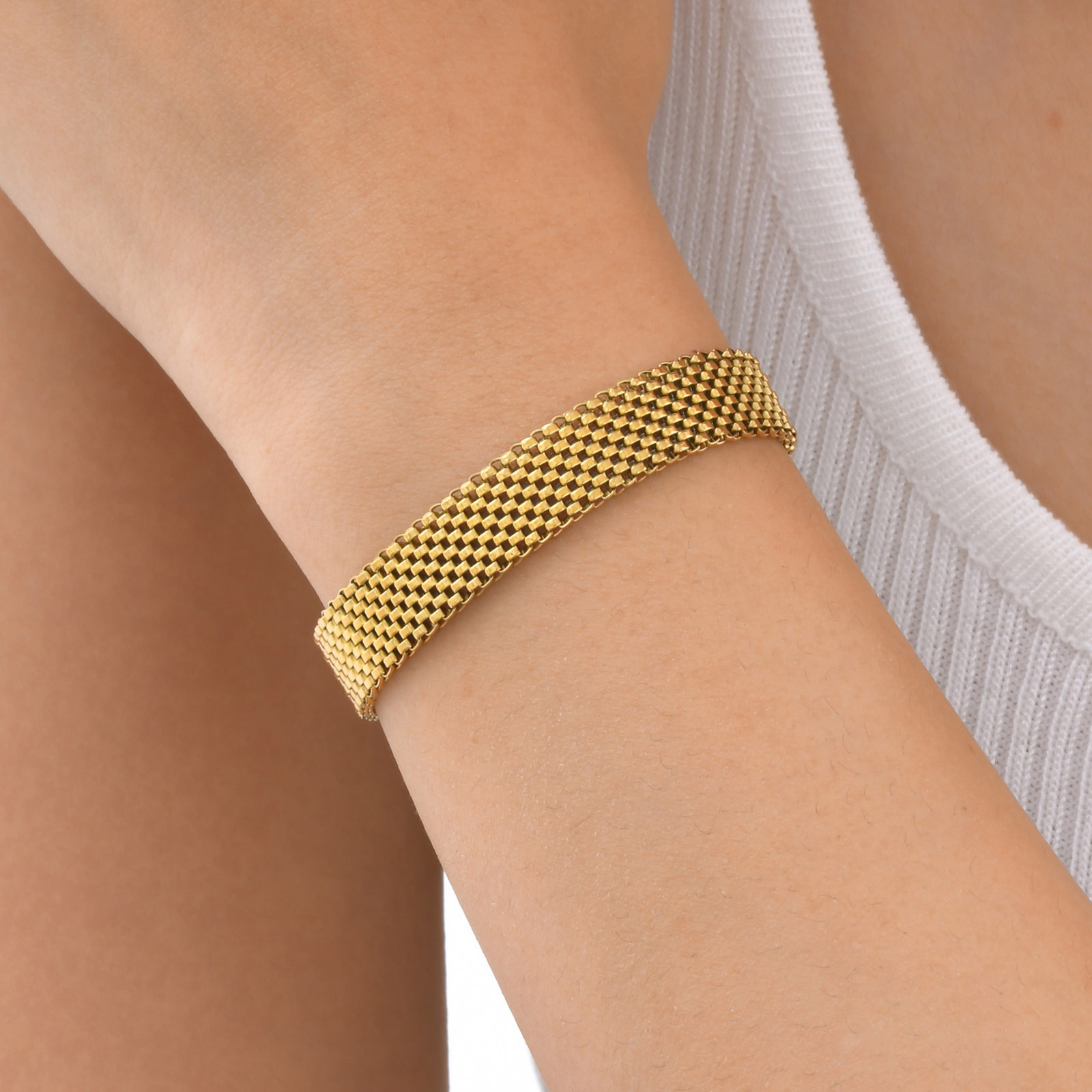 Gold Mesh Watch Strap Bracelet For Women Stainless Steel Jewelry_voghion.com