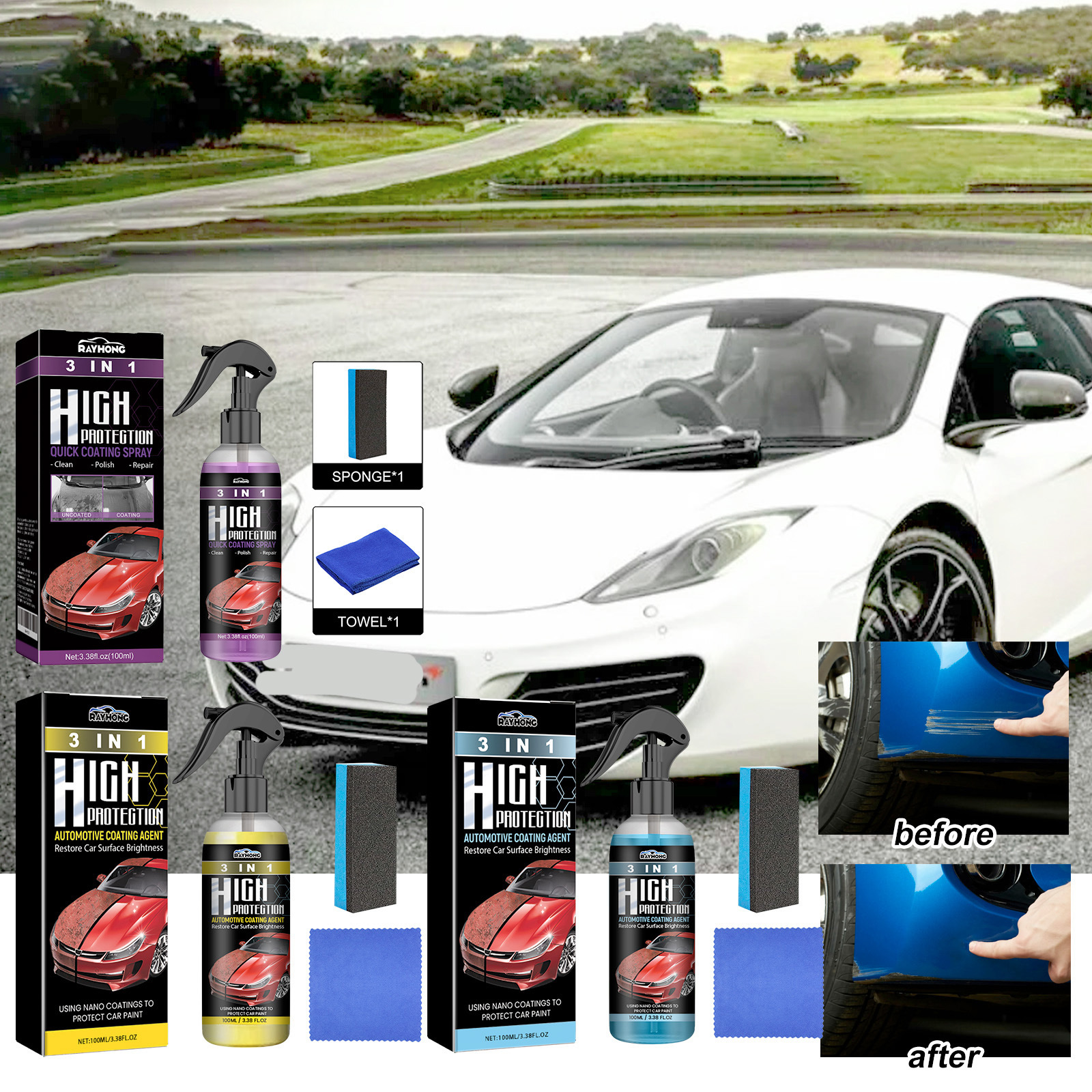 Rayhong镀膜剂三合一系列 汽车防尘去污清洁抛光翻新增亮养护车漆