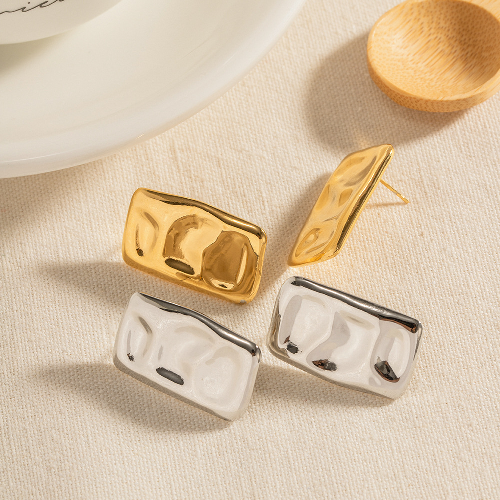 Pendientes de oro de acero de titanio exagerados europeos y americanos de moda para mujer Amazon popular geométrico cuadrado pendientes de oro joyería al por mayor