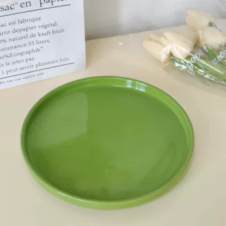釉下彩耐高温绿色陶瓷盘子8英寸高颜值甜品盘餐厅盘子家居摆盘ins