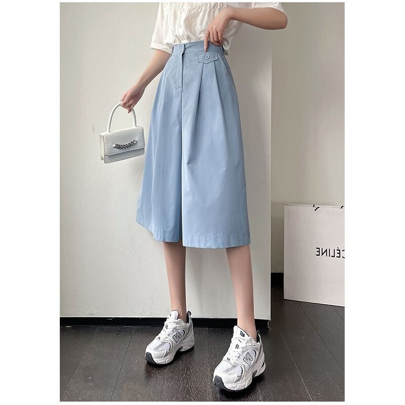 Loose Cropped Wide-Leg Pants for Women 2025 Summer New Korean Style Slim High-Waisted Mid-Pants Thin Culottes Casual Pants Loose Cropped Wide-Leg Pants for Women 2025 Summer New Korean Style Slim High-Waisted Mid-Pants Thin Culottes Casual Pants