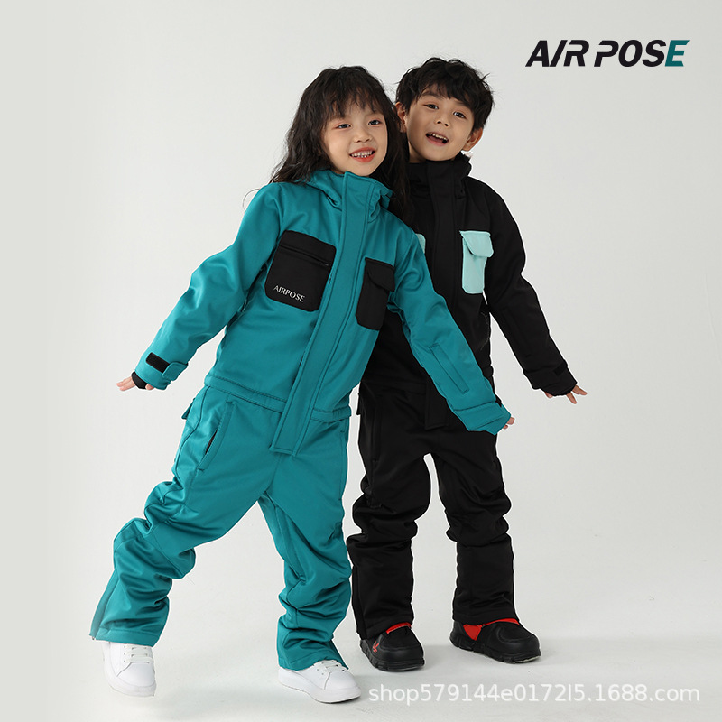 Airpose niños de una sola pieza traje de esquí niños y niñas tablero doble tablero impermeable cálido engrosado bebé traje de esquí