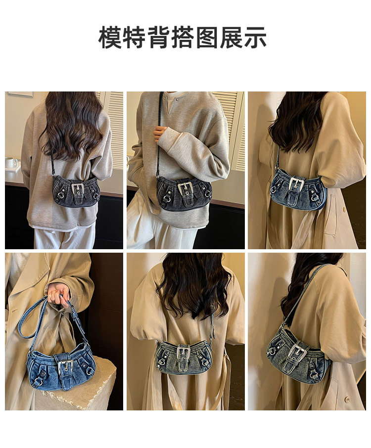 Túi đeo chéo nữ dáng hộp nhỏ kẹp nách vải denim xếp nếp phong cách Hàn Quốc — Cao bồi xanh, Màu xanh cổ điển, đen chi tiết 11